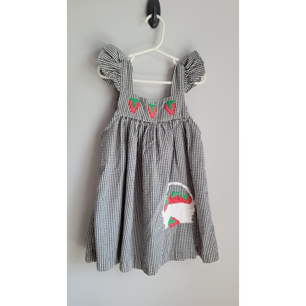Samara Sundress Vintage Gingham Summer Dress Black Strawberry Applique Sz  S 5